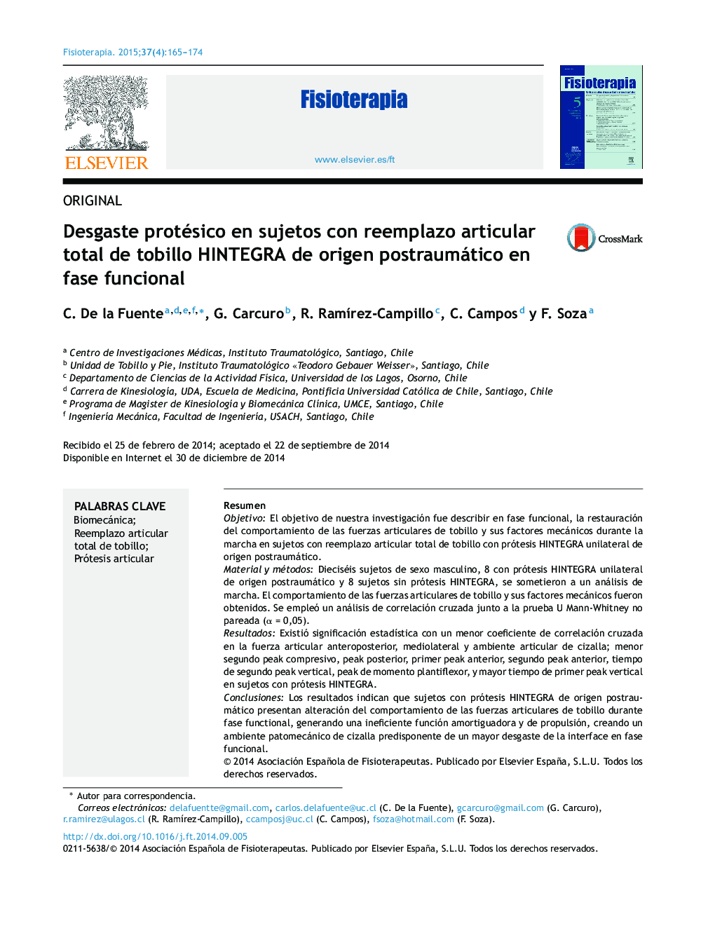 Desgaste protésico en sujetos con reemplazo articular total de tobillo HINTEGRA de origen postraumático en fase funcional