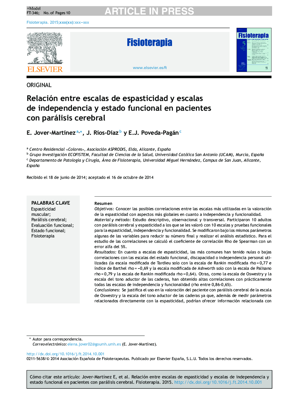 Relación entre escalas de espasticidad y escalas de independencia y estado funcional en pacientes con parálisis cerebral