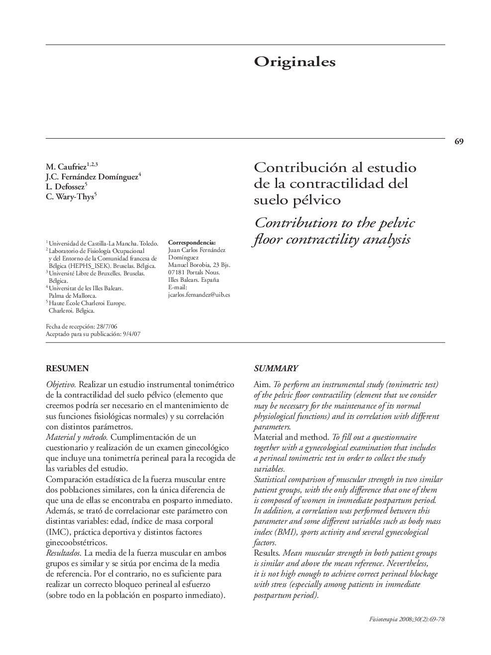 Contribución al estudio de la contractilidad del suelo pélvico