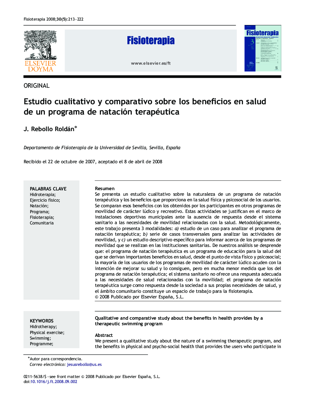 Estudio cualitativo y comparativo sobre los beneficios en salud de un programa de natación terapéutica