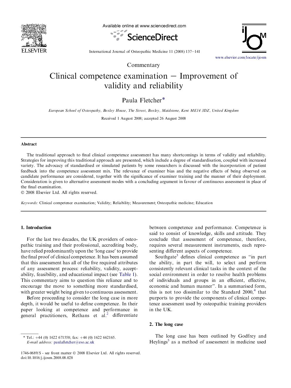 Clinical competence examination – Improvement of validity and reliability