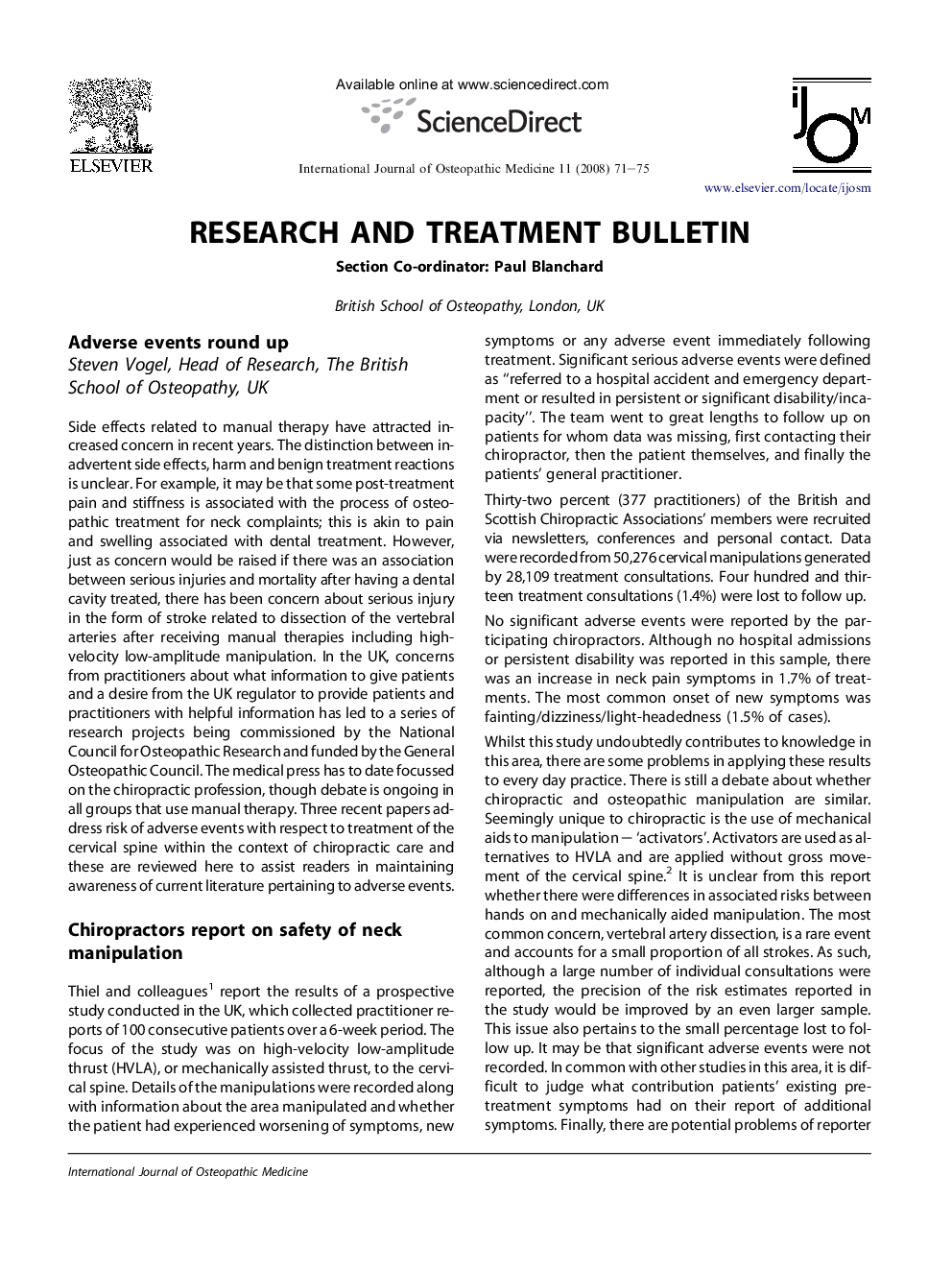 Research and treatment bulletin