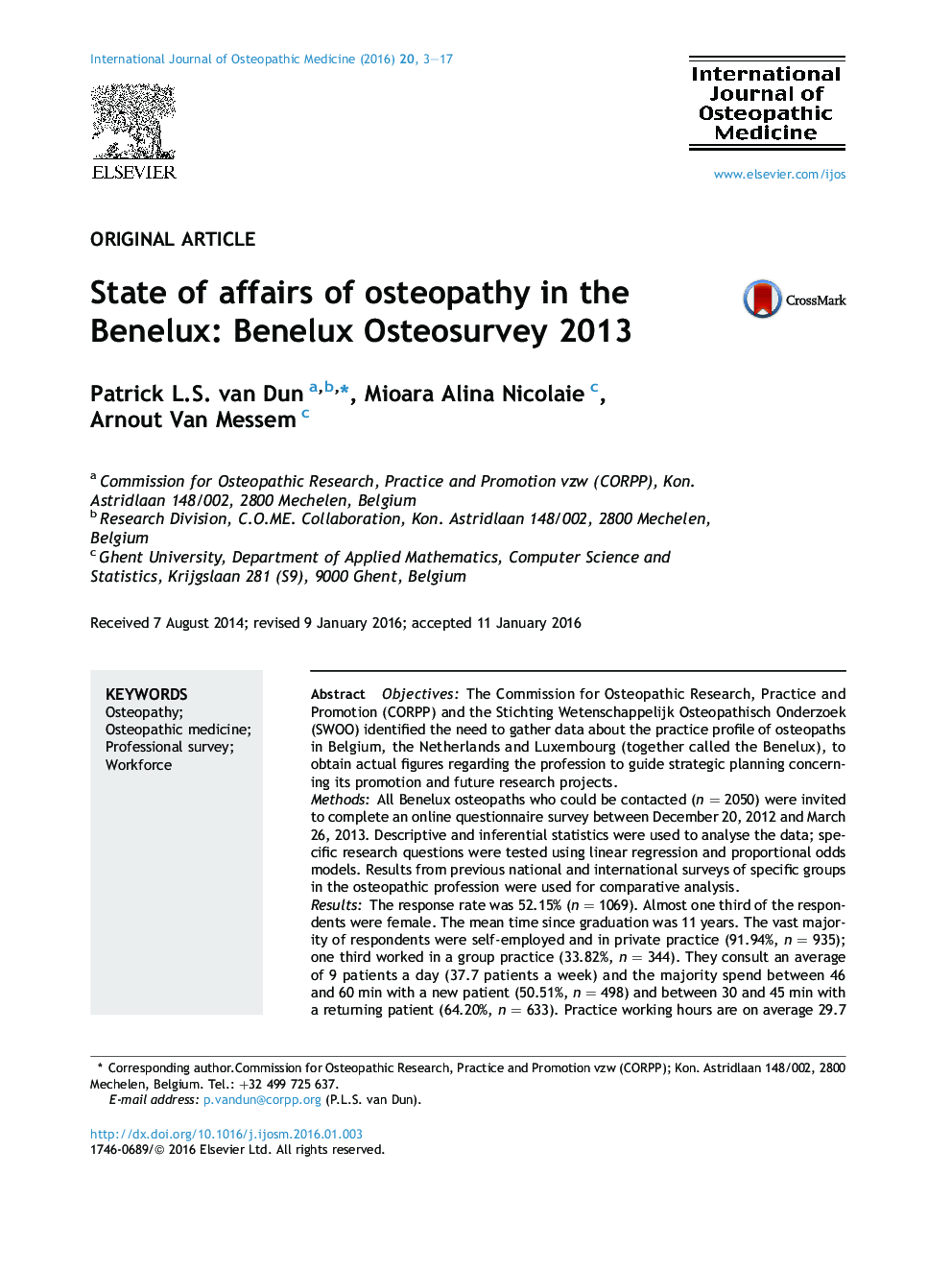 حالت امور امراض استخوانی در بنلوکس:  Benelux Osteosurvey 2013