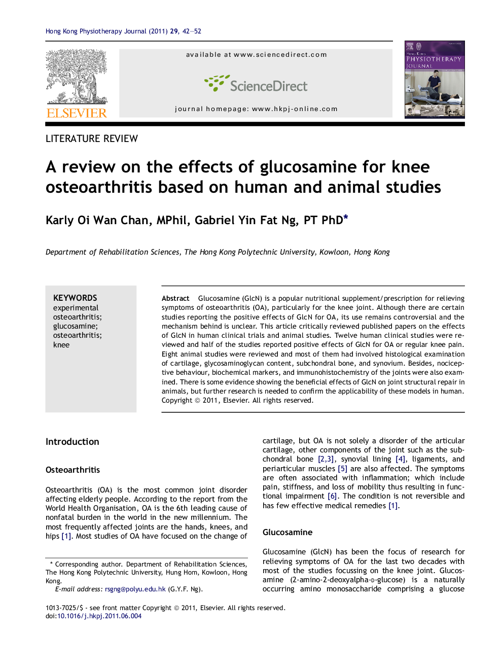 A review on the effects of glucosamine for knee osteoarthritis based on human and animal studies