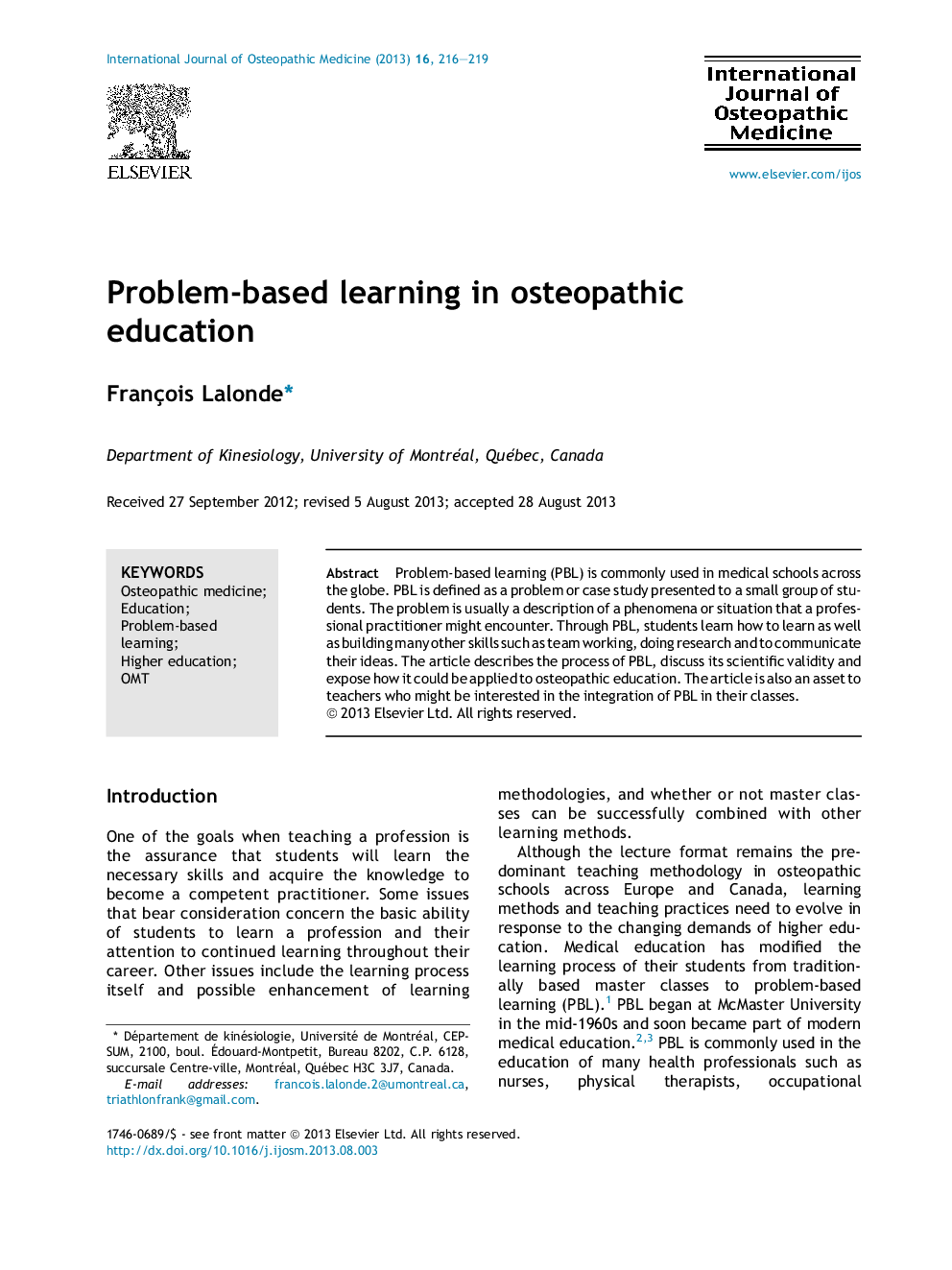 Problem-based learning in osteopathic education