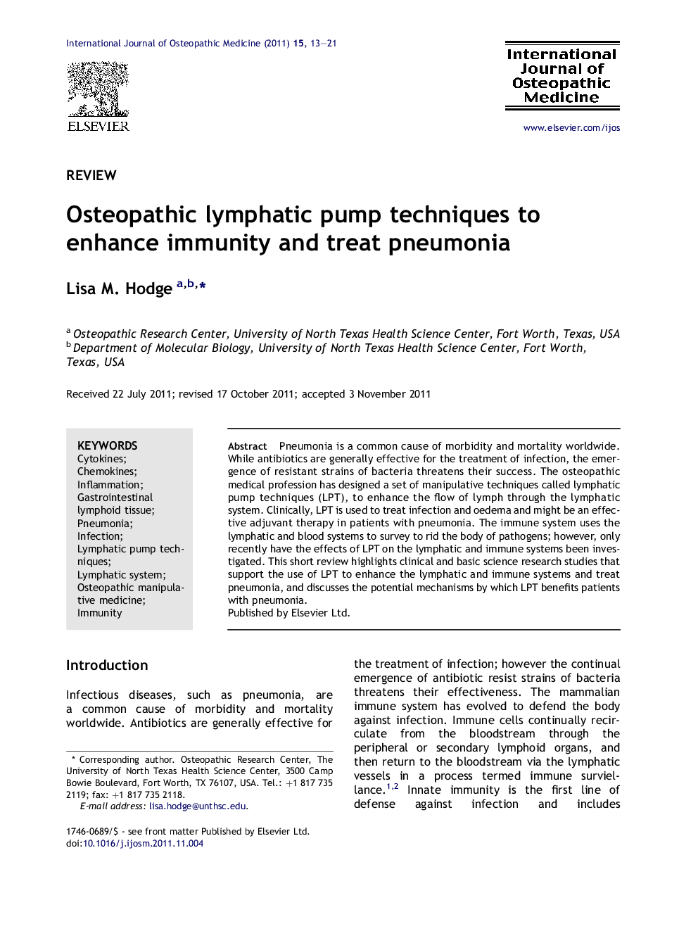 Osteopathic lymphatic pump techniques to enhance immunity and treat pneumonia