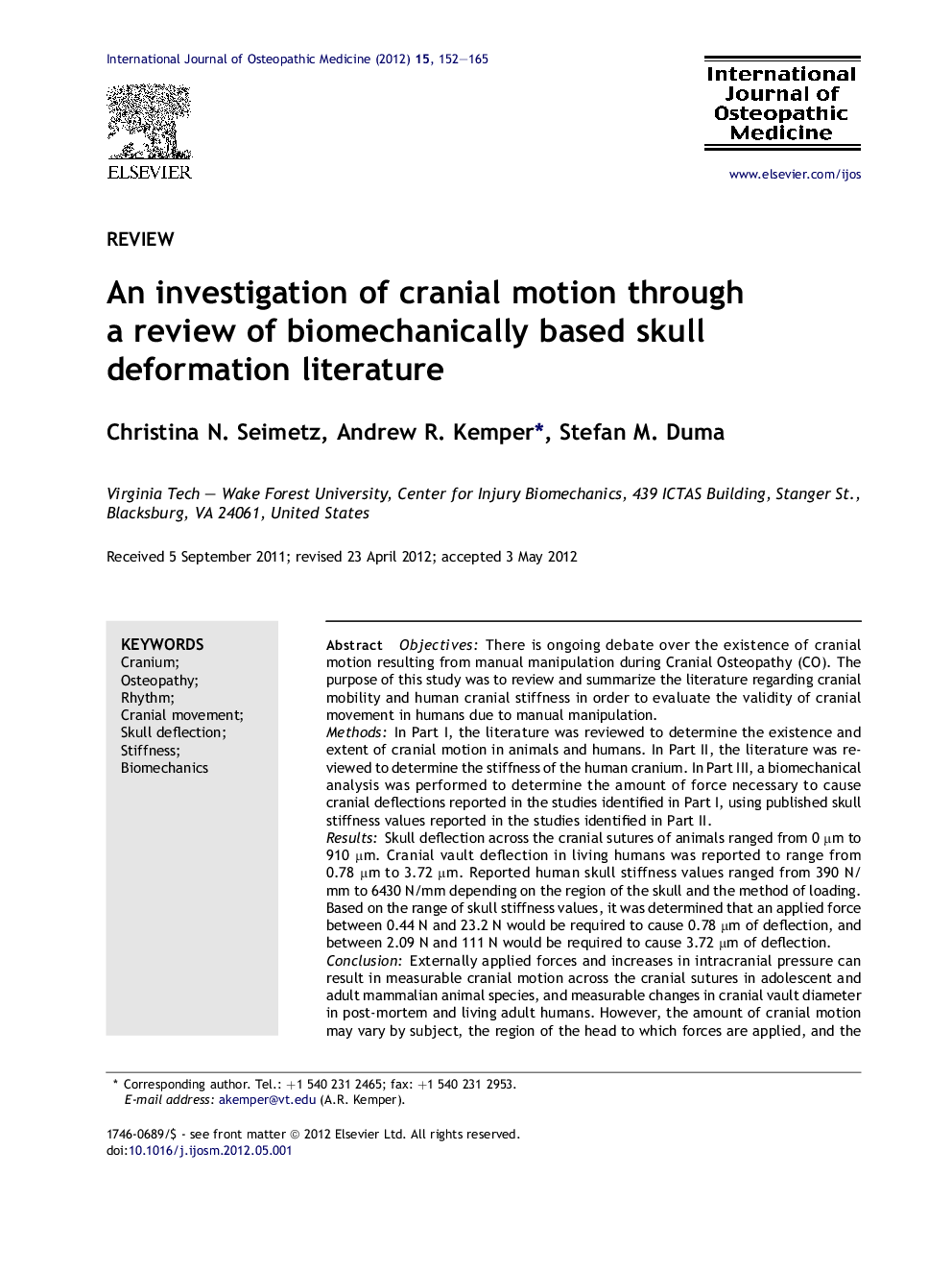 An investigation of cranial motion through a review of biomechanically based skull deformation literature