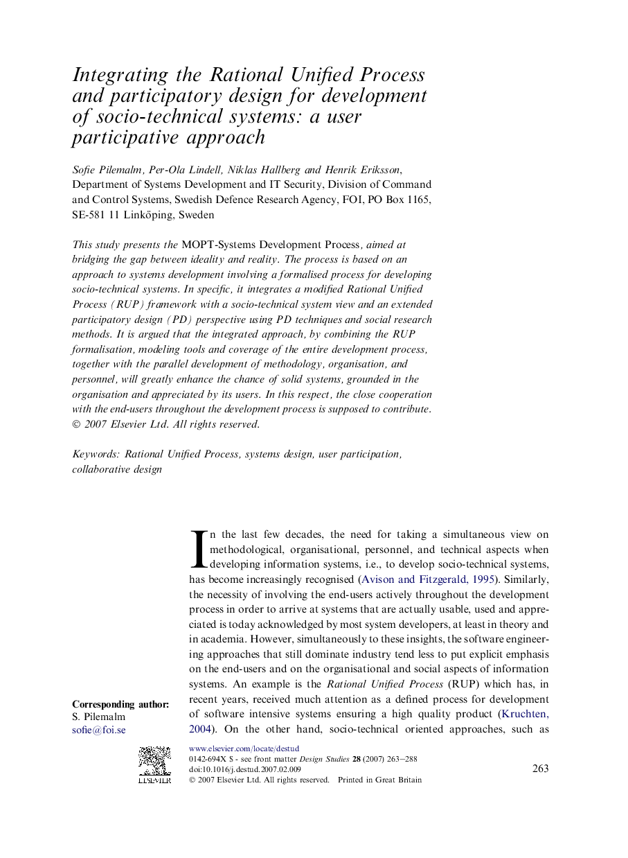 Integrating the Rational Unified Process and participatory design for development of socio-technical systems: a user participative approach