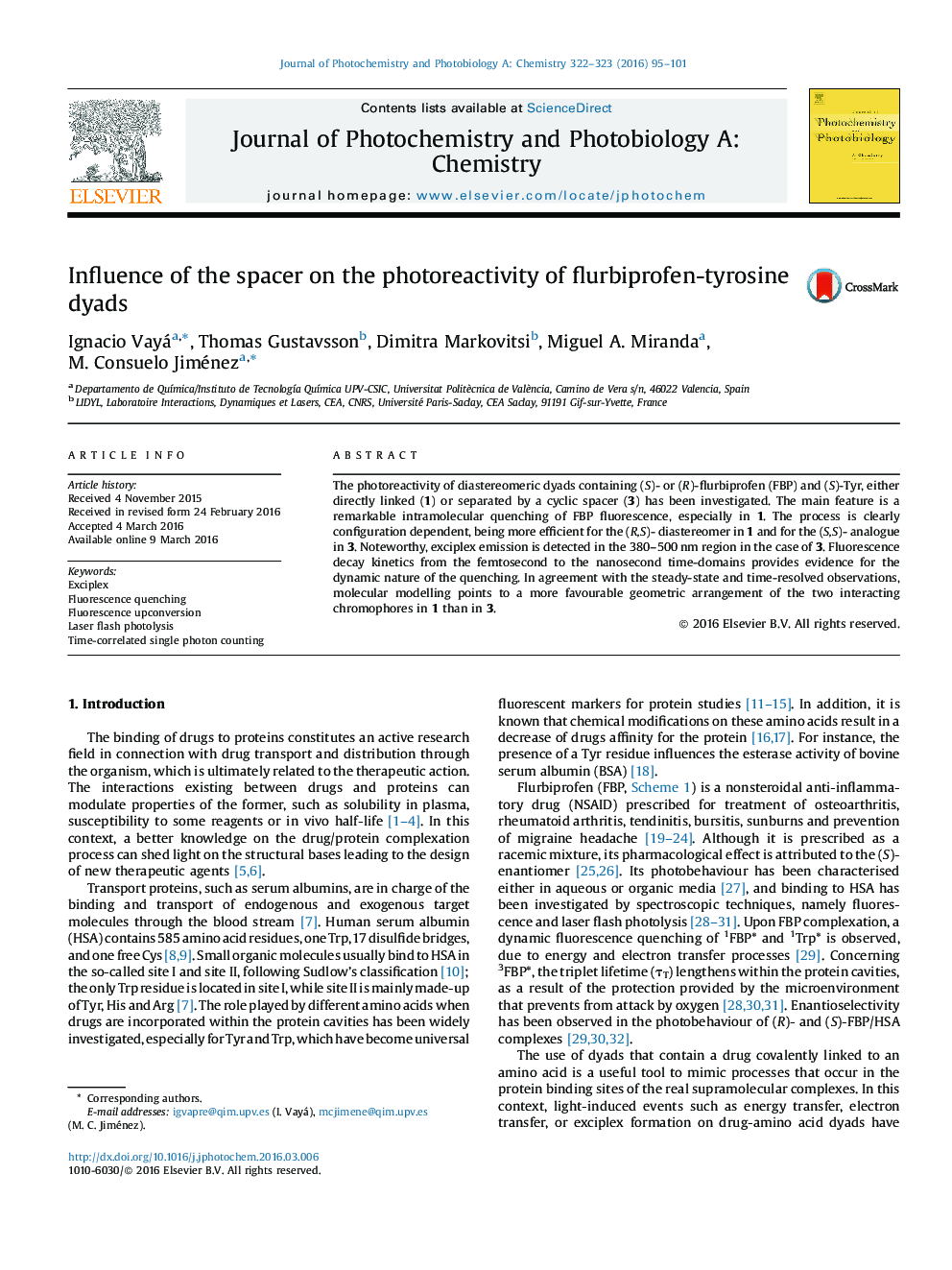 Influence of the spacer on the photoreactivity of flurbiprofen-tyrosine dyads