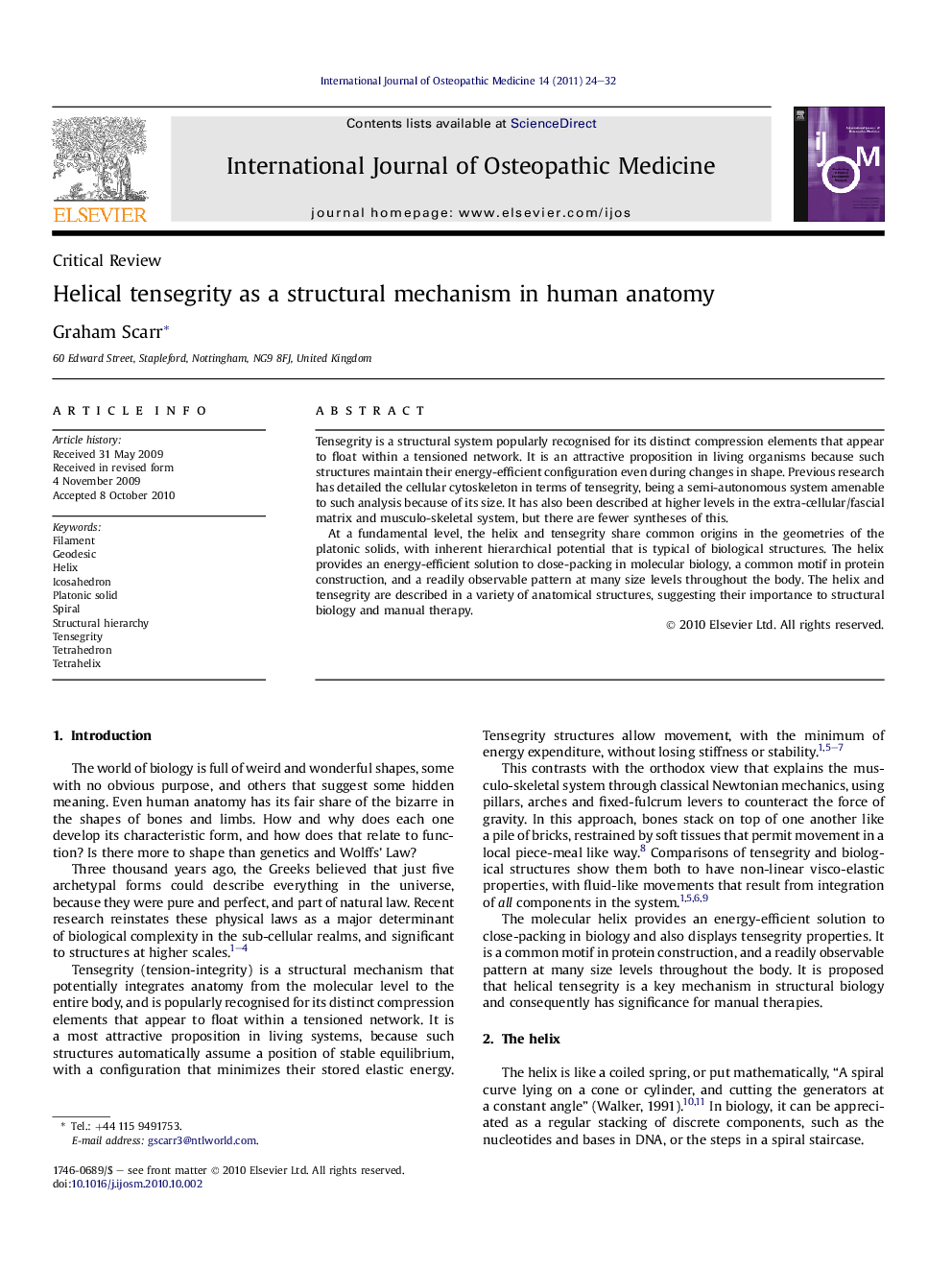 Helical tensegrity as a structural mechanism in human anatomy