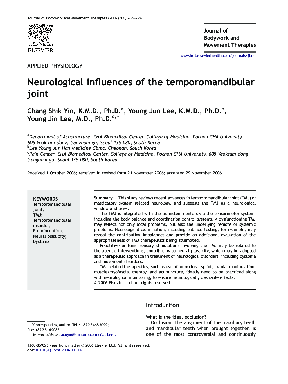 Neurological influences of the temporomandibular joint