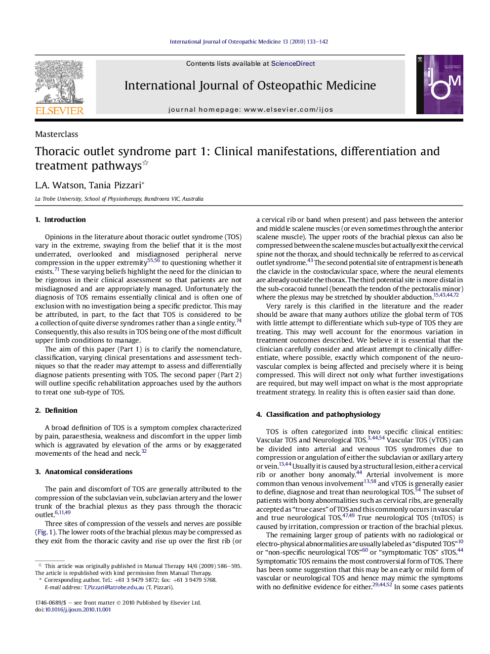 Thoracic outlet syndrome part 1: Clinical manifestations, differentiation and treatment pathways