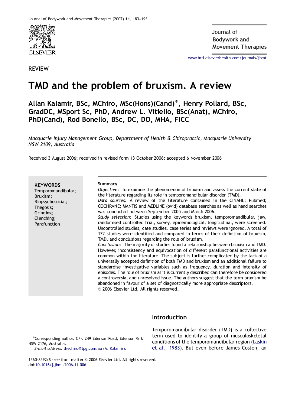 TMD and the problem of bruxism. A review