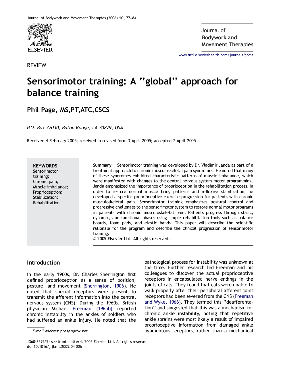 Sensorimotor training: A “global” approach for balance training