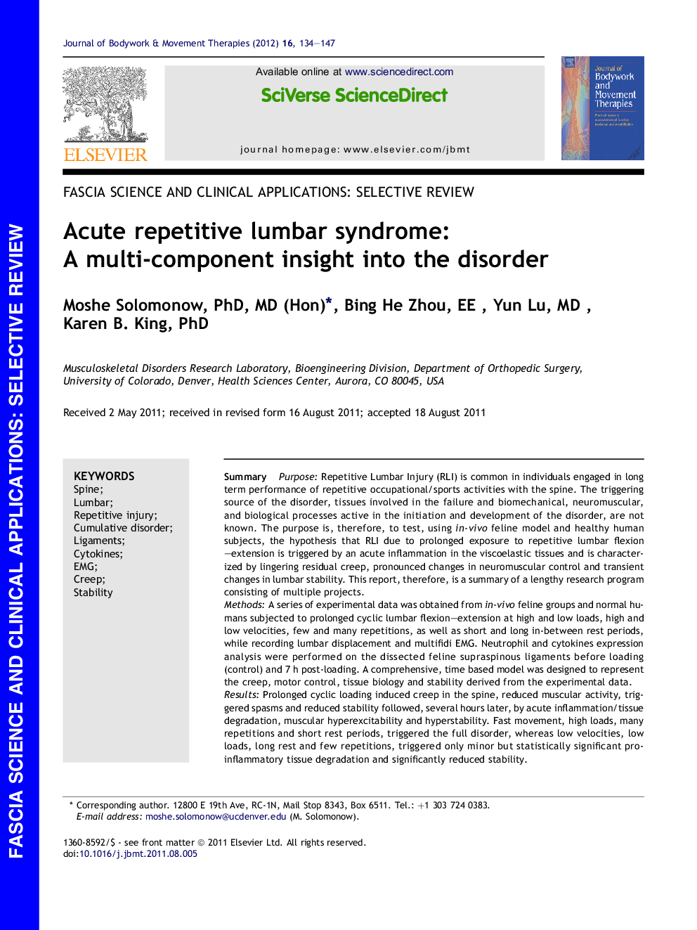 Acute repetitive lumbar syndrome: A multi-component insight into the disorder