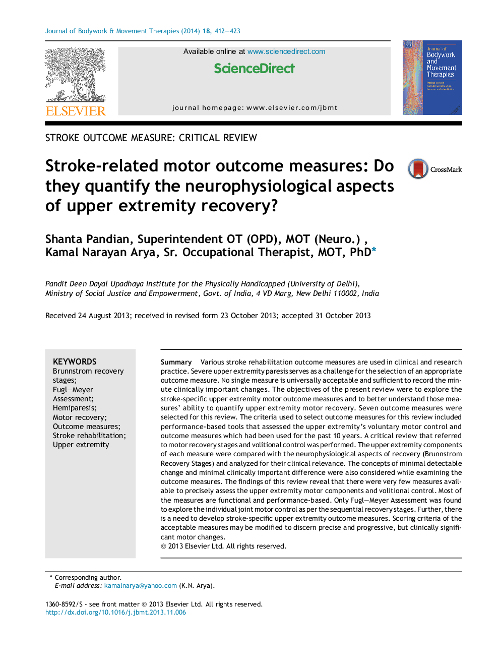 Stroke-related motor outcome measures: Do they quantify the neurophysiological aspects of upper extremity recovery?