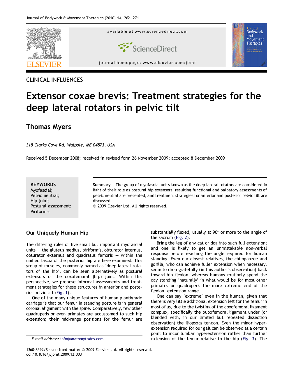 Extensor coxae brevis: Treatment strategies for the deep lateral rotators in pelvic tilt