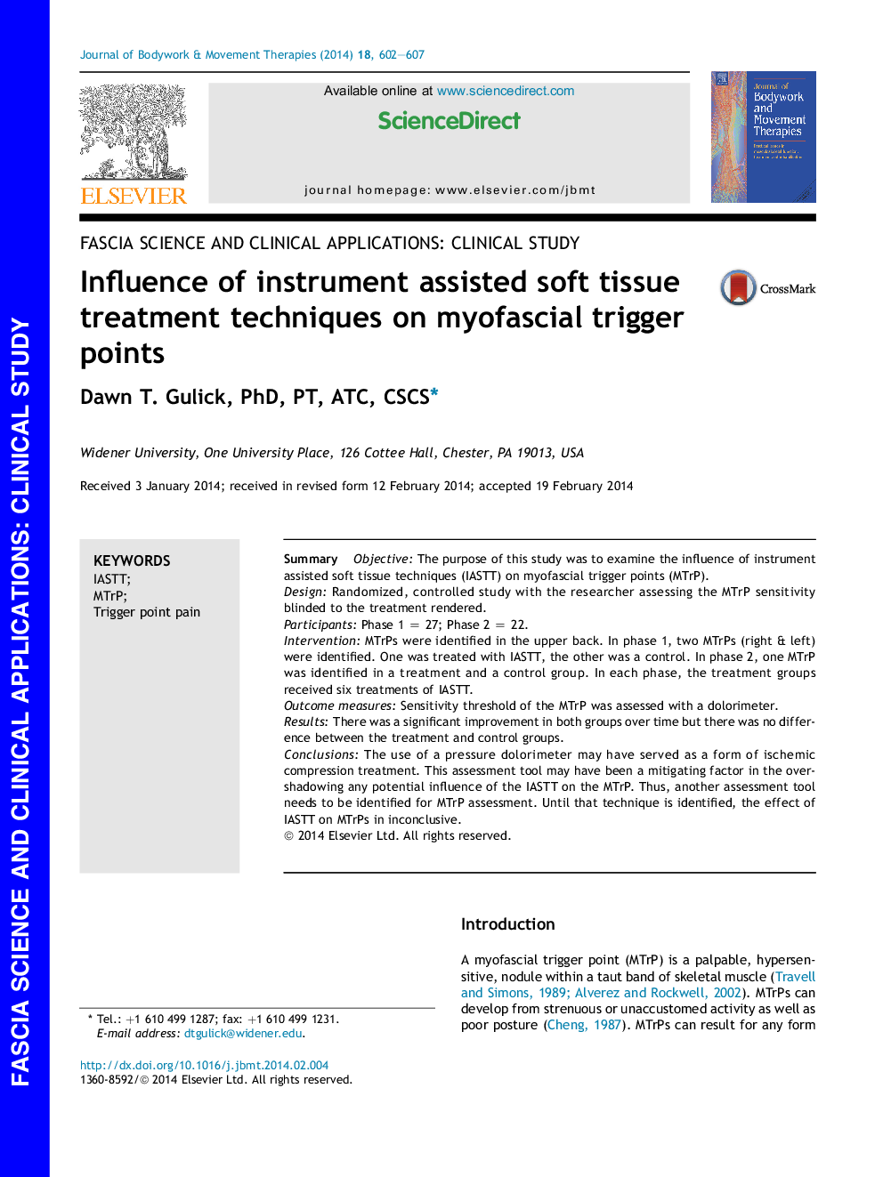 Influence of instrument assisted soft tissue treatment techniques on myofascial trigger points