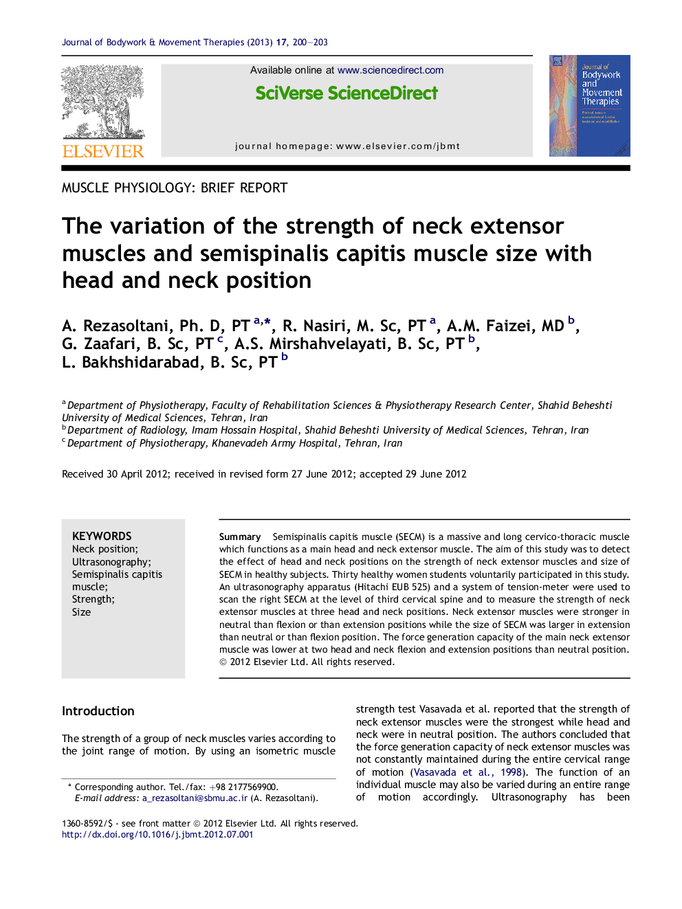 The variation of the strength of neck extensor muscles and semispinalis capitis muscle size with head and neck position