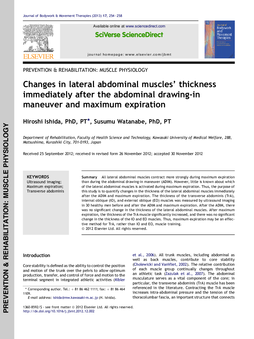 Changes in lateral abdominal muscles' thickness immediately after the abdominal drawing-in maneuver and maximum expiration