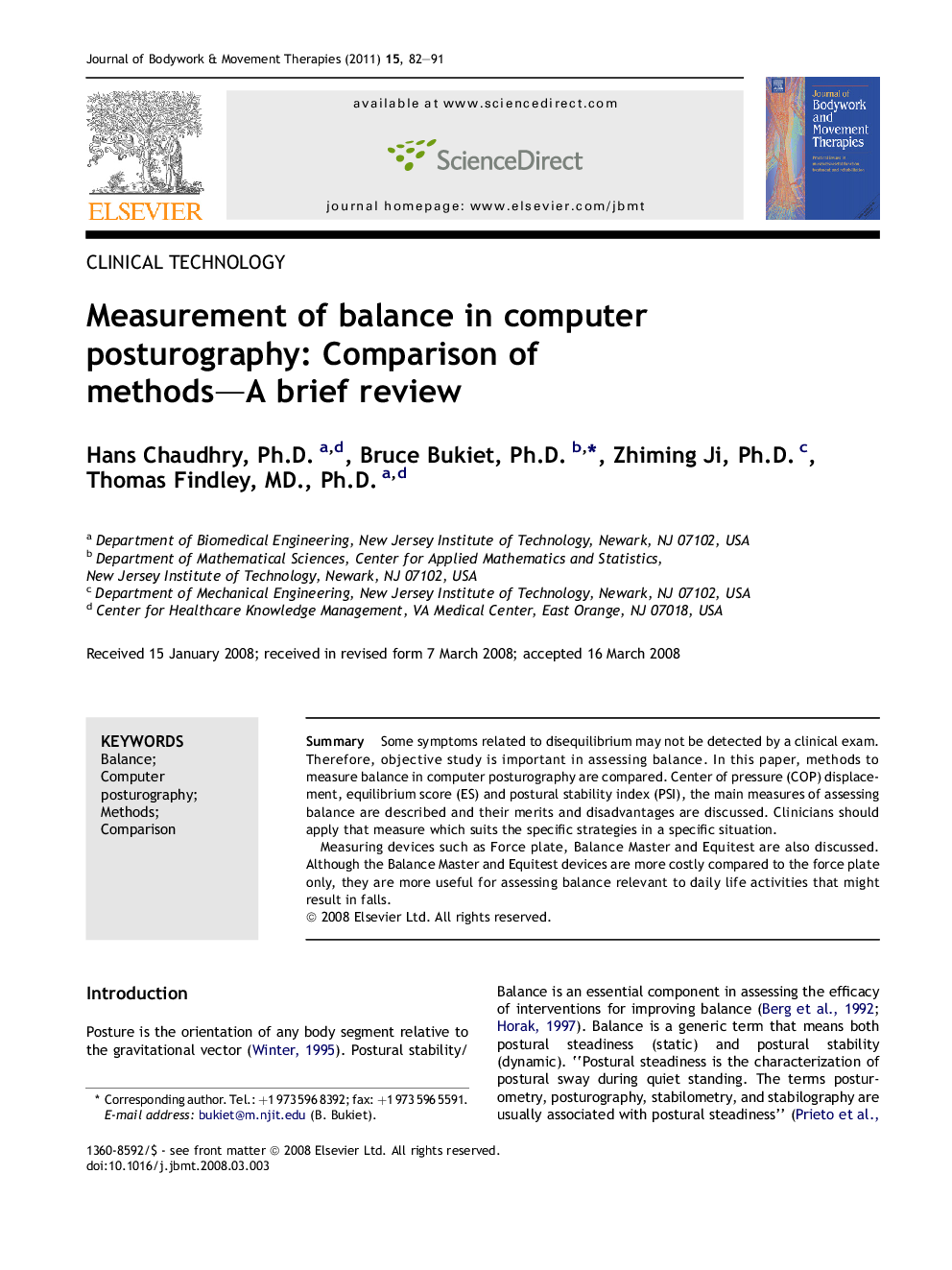 Measurement of balance in computer posturography: Comparison of methods—A brief review