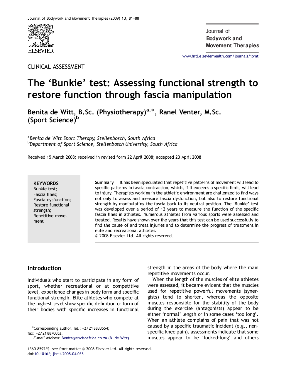 The ‘Bunkie’ test: Assessing functional strength to restore function through fascia manipulation