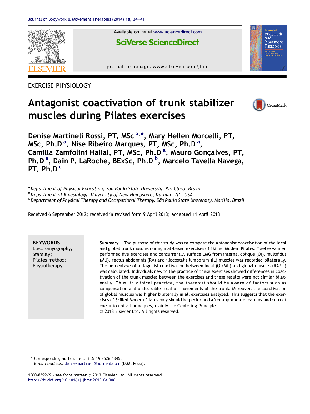 Antagonist coactivation of trunk stabilizer muscles during Pilates exercises