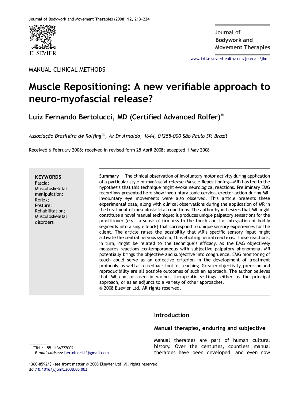 Muscle Repositioning: A new verifiable approach to neuro-myofascial release?