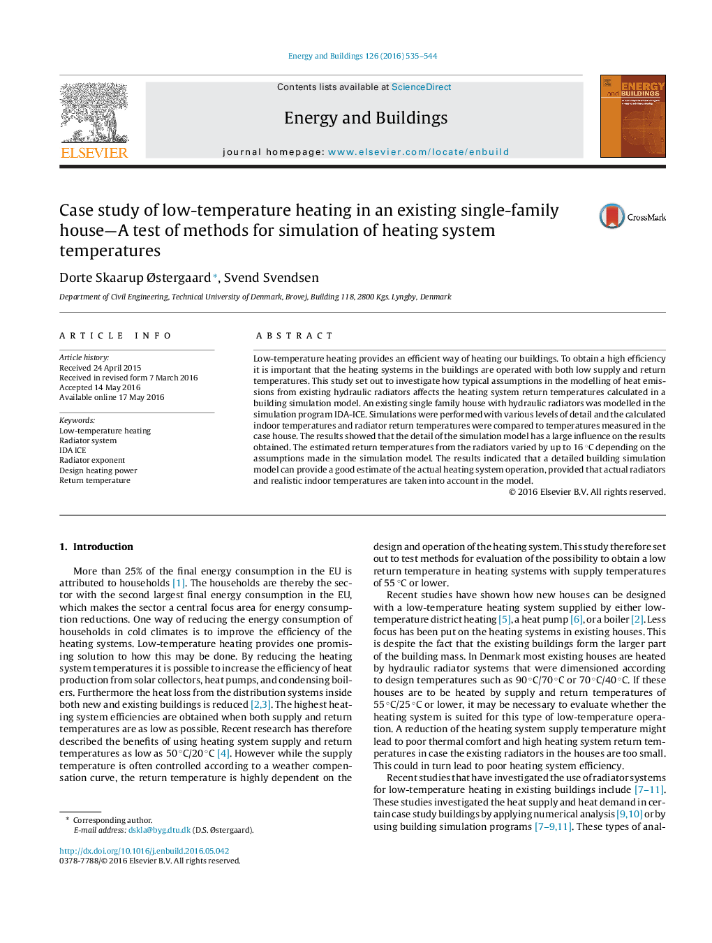 Case study of low-temperature heating in an existing single-family house—A test of methods for simulation of heating system temperatures