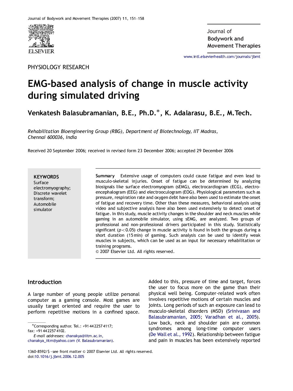 EMG-based analysis of change in muscle activity during simulated driving