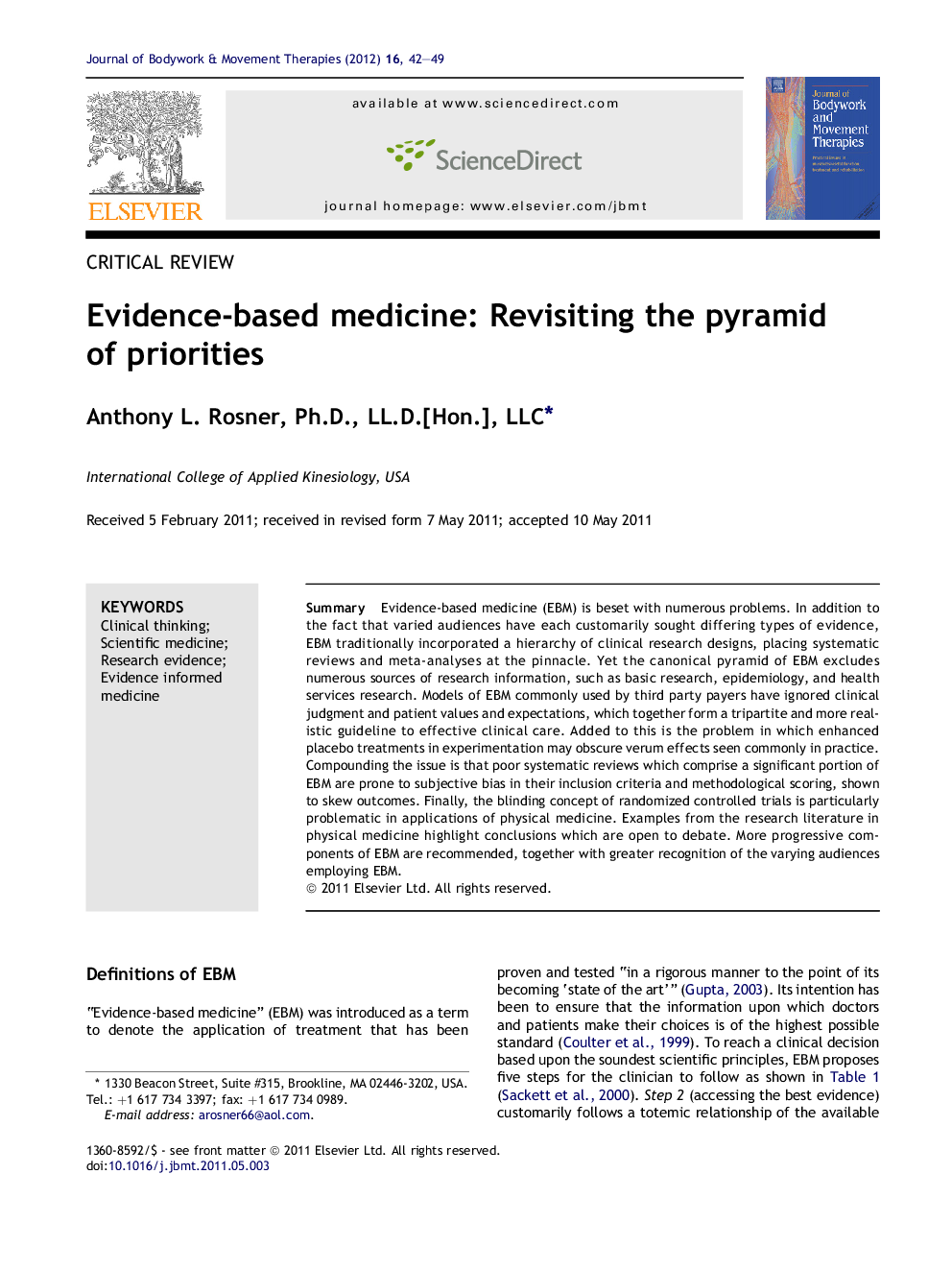 Evidence-based medicine: Revisiting the pyramid of priorities