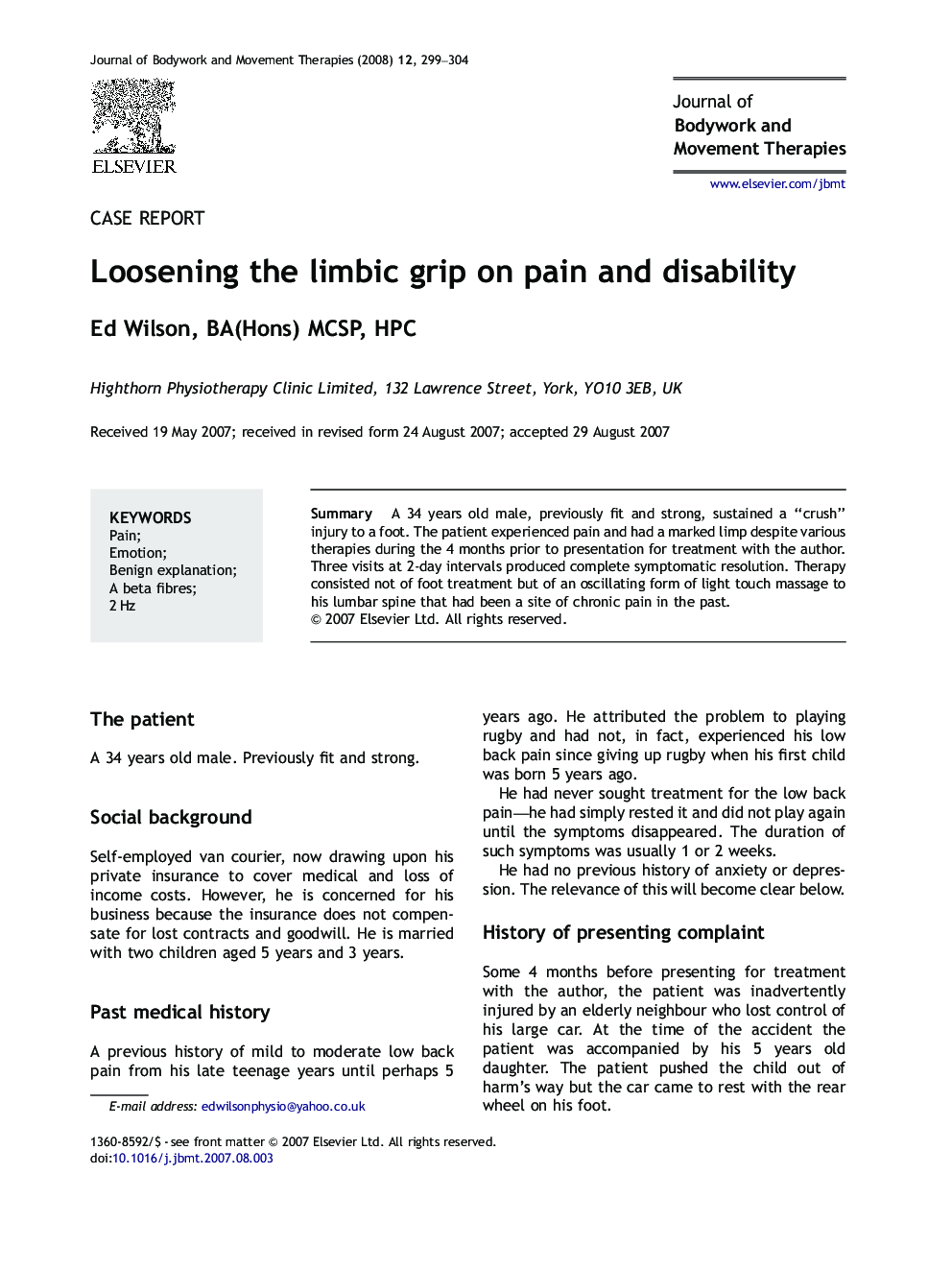 Loosening the limbic grip on pain and disability