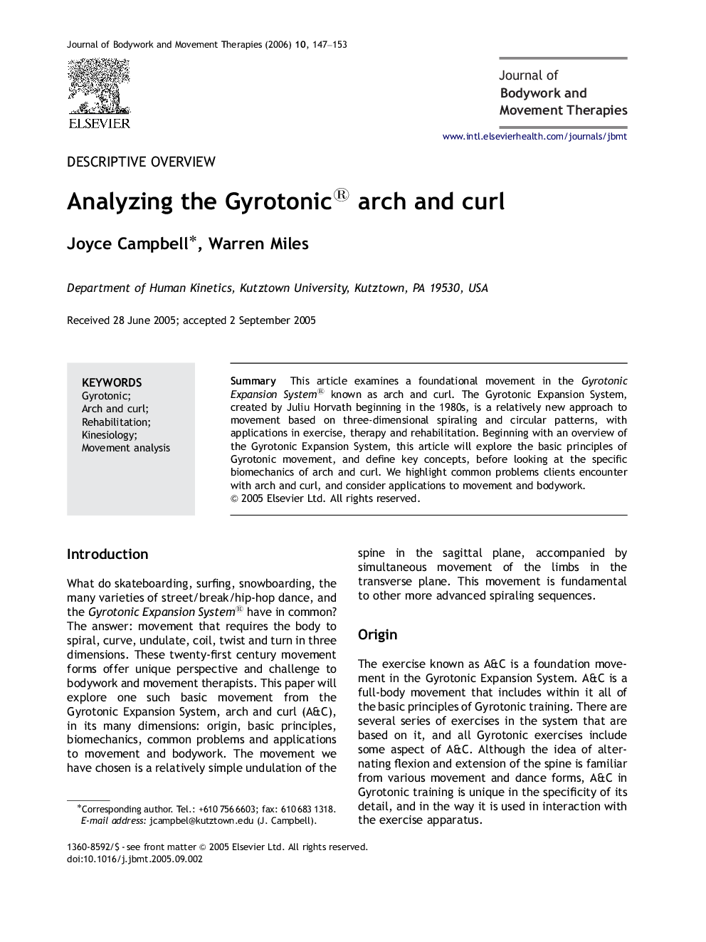 Analyzing the Gyrotonic® arch and curl