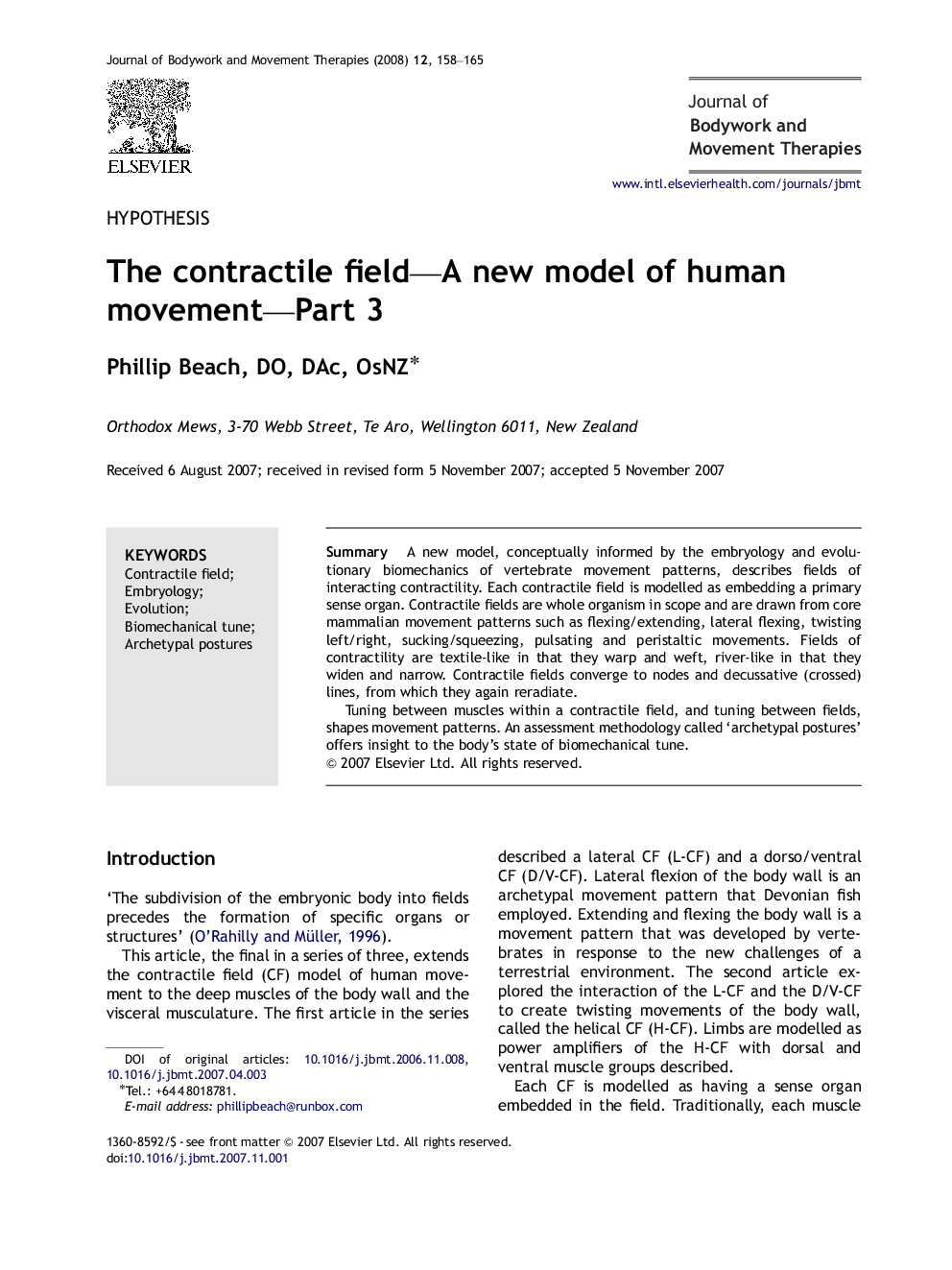 The contractile field—A new model of human movement—Part 3