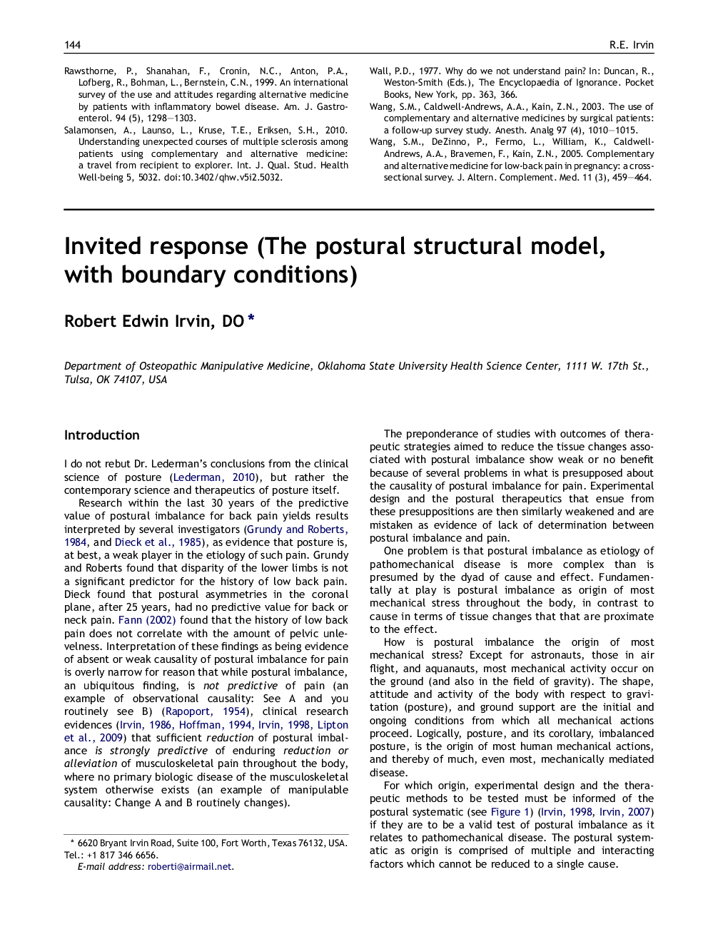 Invited response (The postural structural model, with boundary conditions)