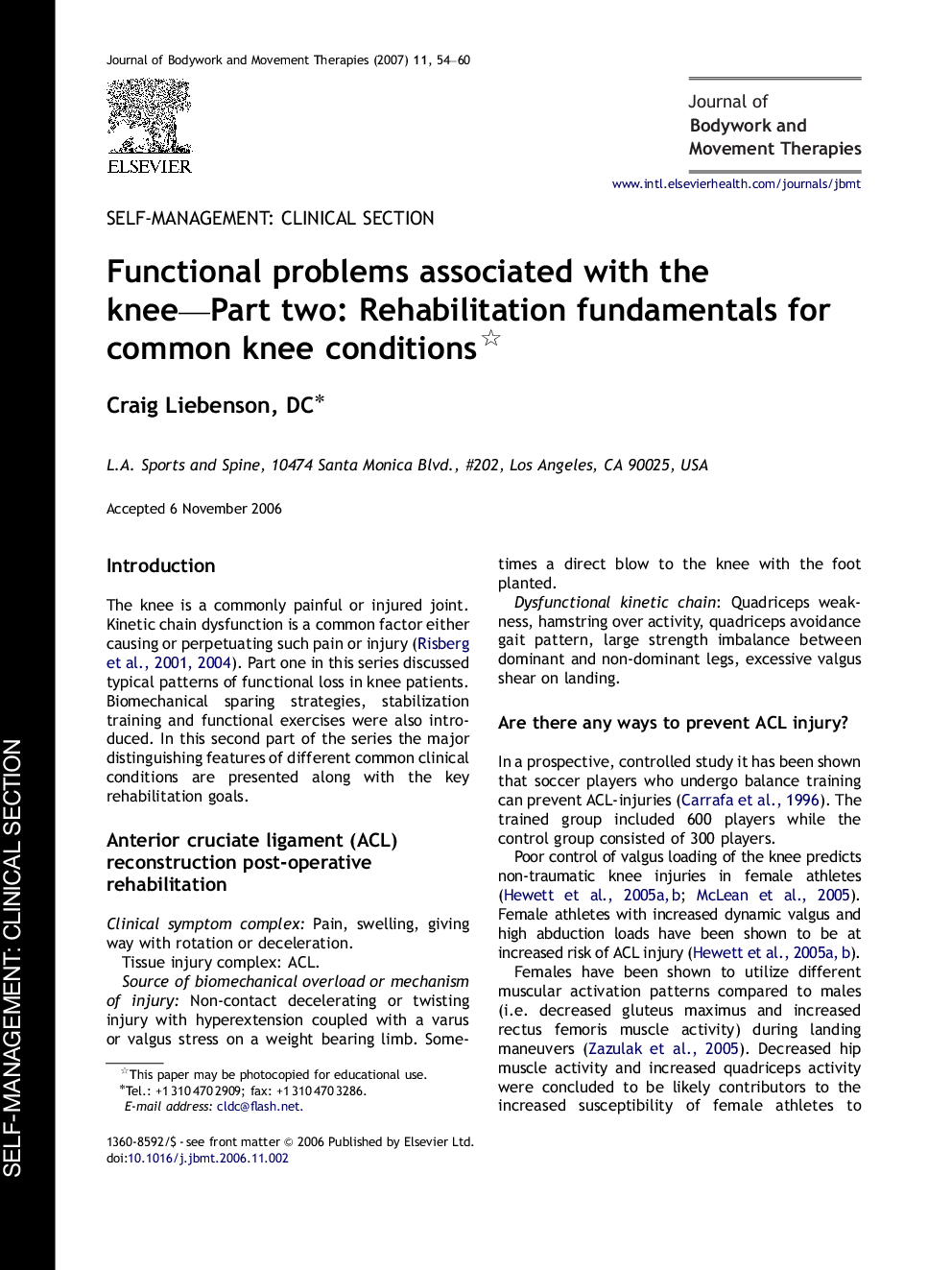 Functional problems associated with the knee-Part two: Rehabilitation fundamentals for common knee conditions