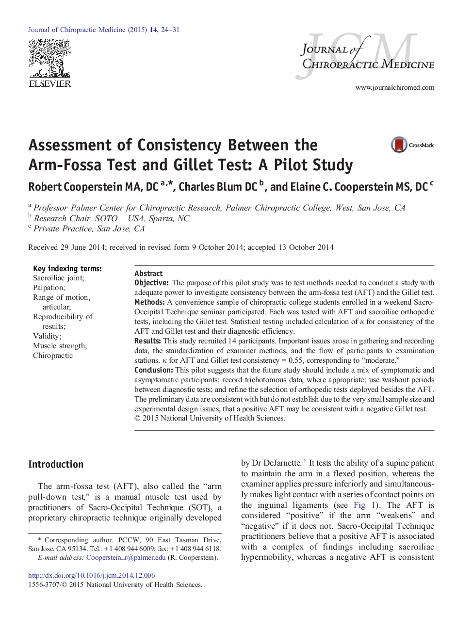 بررسی سازگاری بین تست Arm-Fossa و تست ژیلت: یک مطالعه آزمایشی