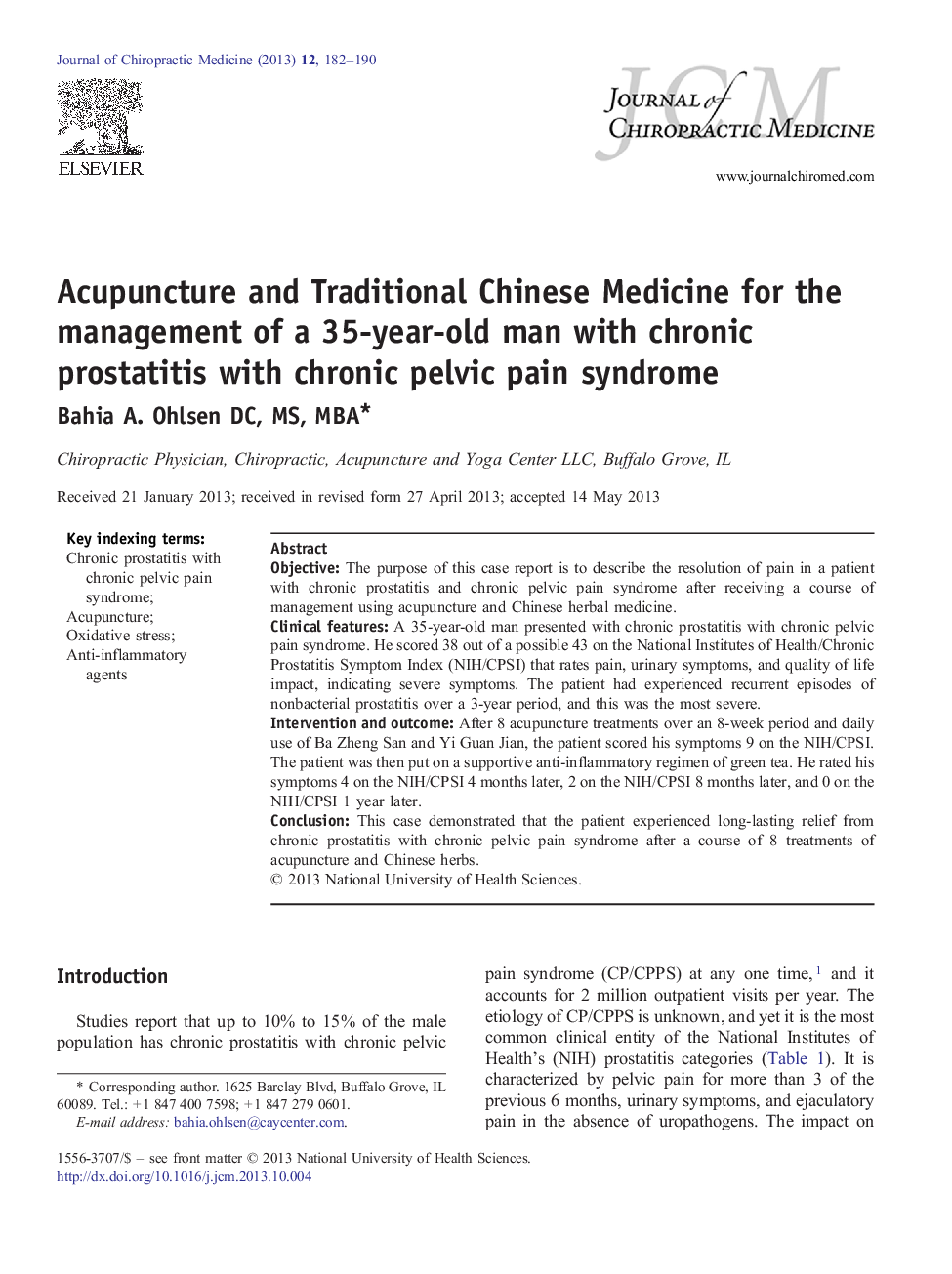 Acupuncture and Traditional Chinese Medicine for the management of a 35-year-old man with chronic prostatitis with chronic pelvic pain syndrome