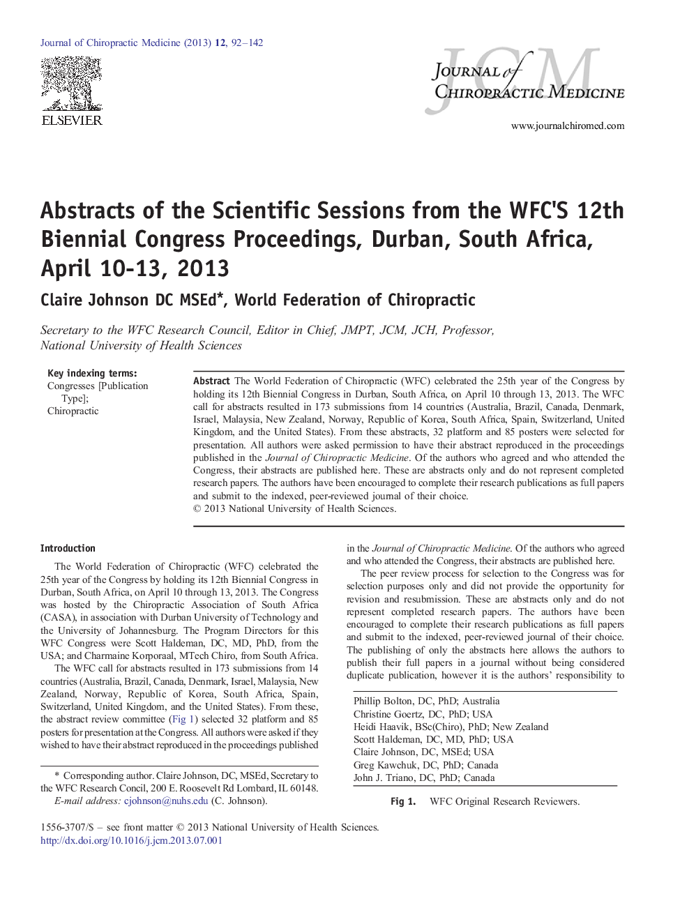 Abstracts of the Scientific Sessions from the WFC'S 12th Biennial Congress Proceedings, Durban, South Africa, April 10-13, 2013