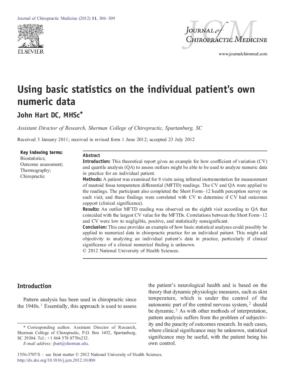 Using basic statistics on the individual patient's own numeric data