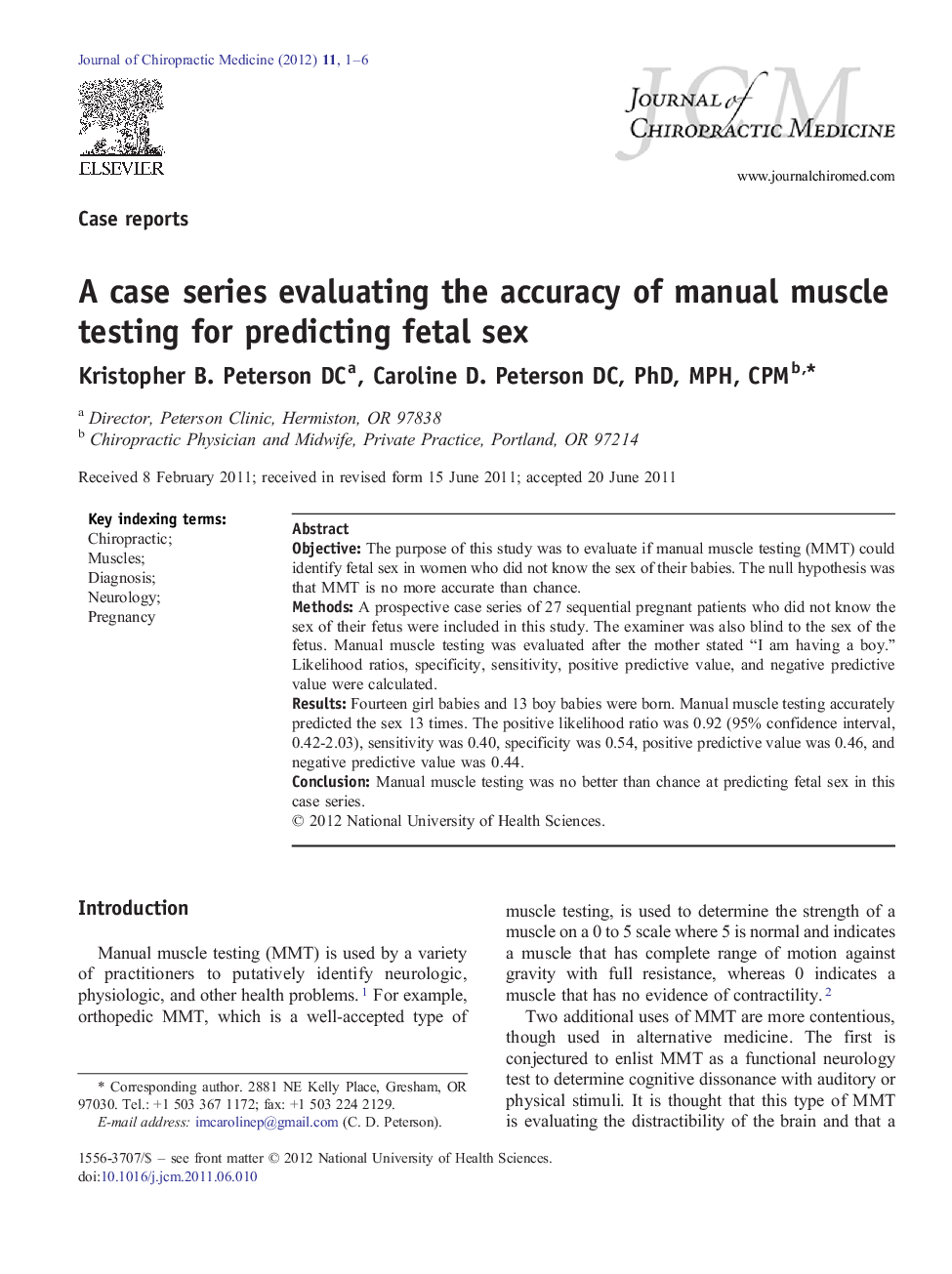 A case series evaluating the accuracy of manual muscle testing for predicting fetal sex