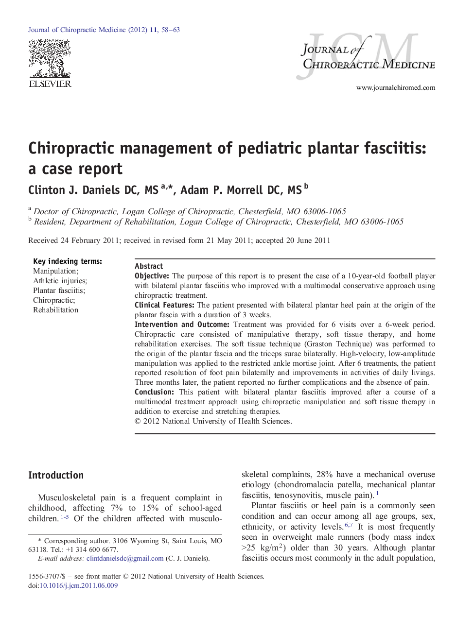 Chiropractic management of pediatric plantar fasciitis: a case report