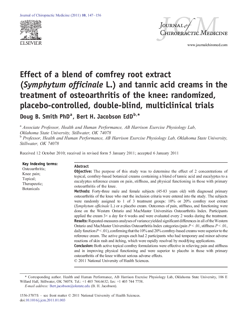 Effect of a blend of comfrey root extract (Symphytum officinale L.) and tannic acid creams in the treatment of osteoarthritis of the knee: randomized, placebo-controlled, double-blind, multiclinical trials