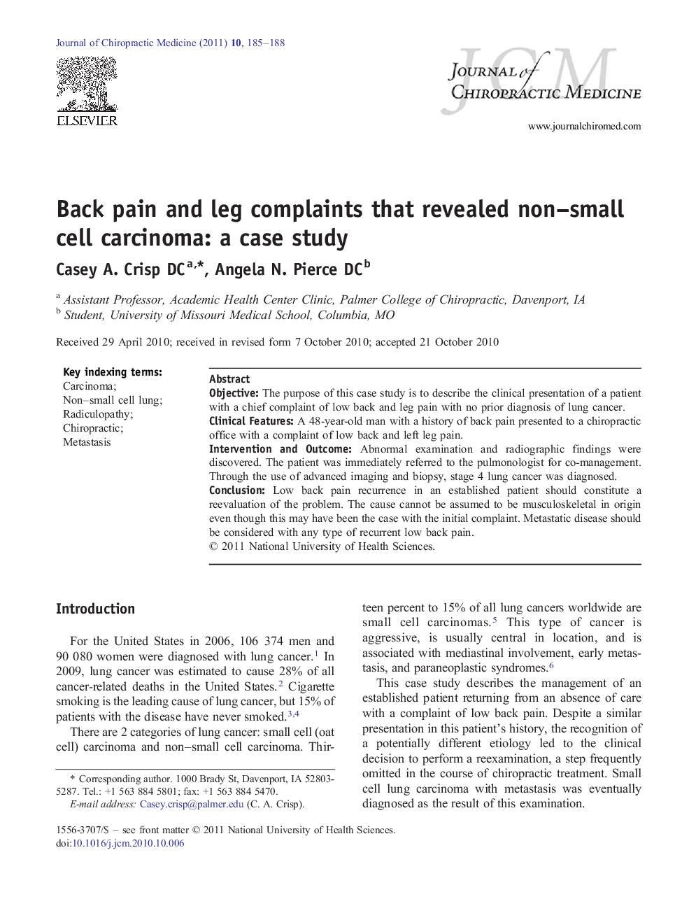 Back pain and leg complaints that revealed non–small cell carcinoma: a case study