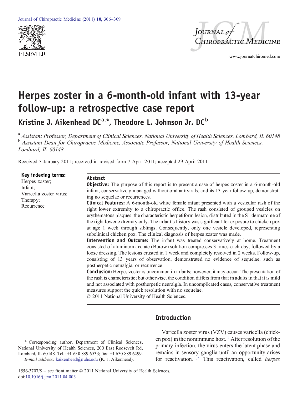 Herpes zoster in a 6-month-old infant with 13-year follow-up: a retrospective case report