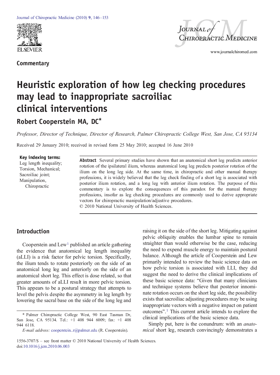 Heuristic exploration of how leg checking procedures may lead to inappropriate sacroiliac clinical interventions