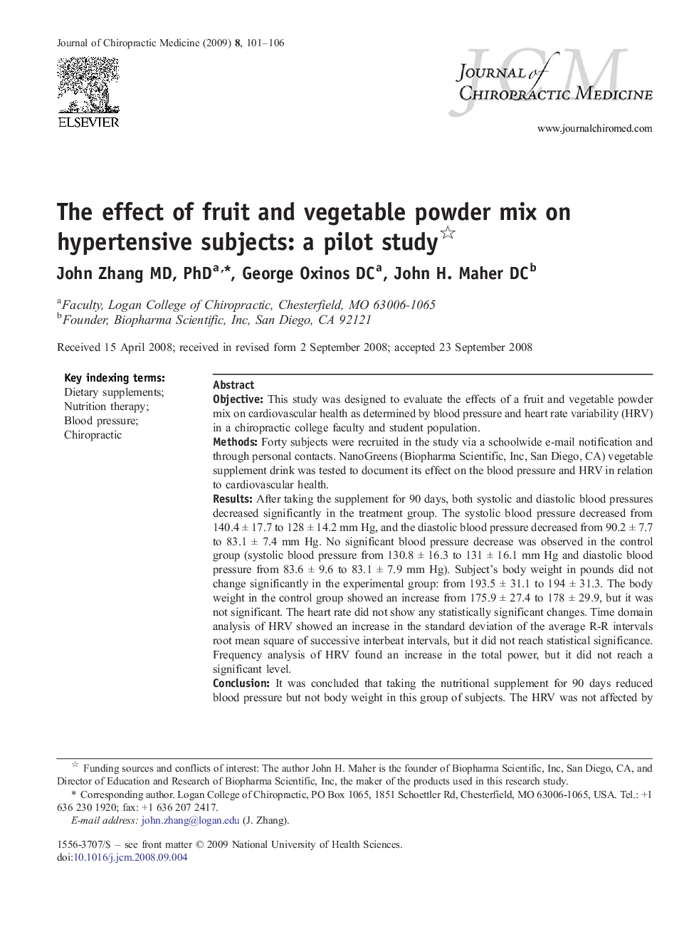 The effect of fruit and vegetable powder mix on hypertensive subjects: a pilot study 