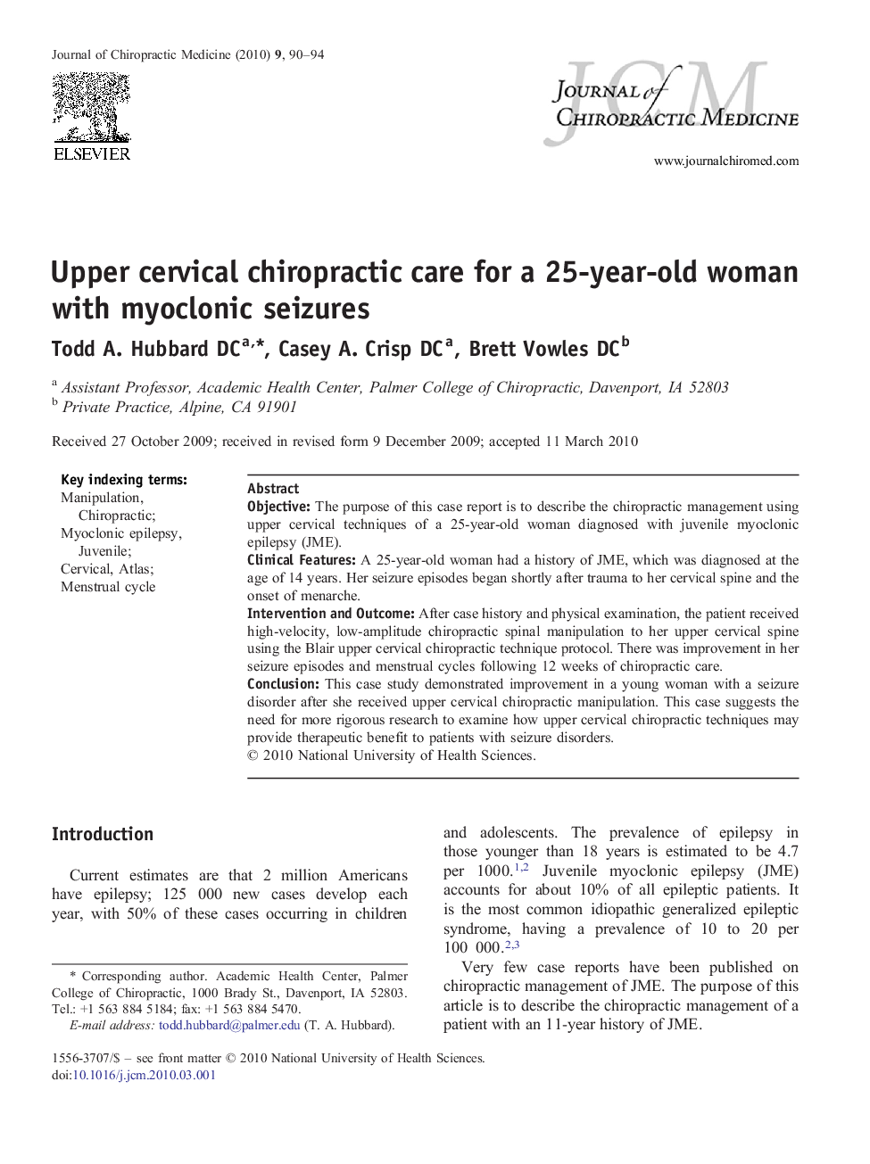 Upper cervical chiropractic care for a 25-year-old woman with myoclonic seizures