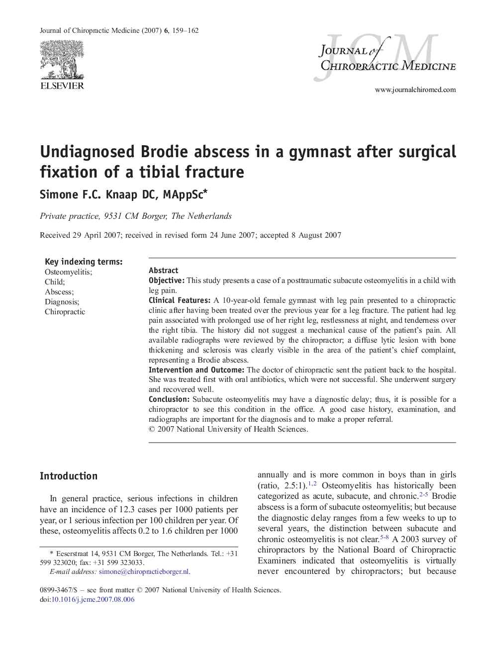 Undiagnosed Brodie abscess in a gymnast after surgical fixation of a tibial fracture