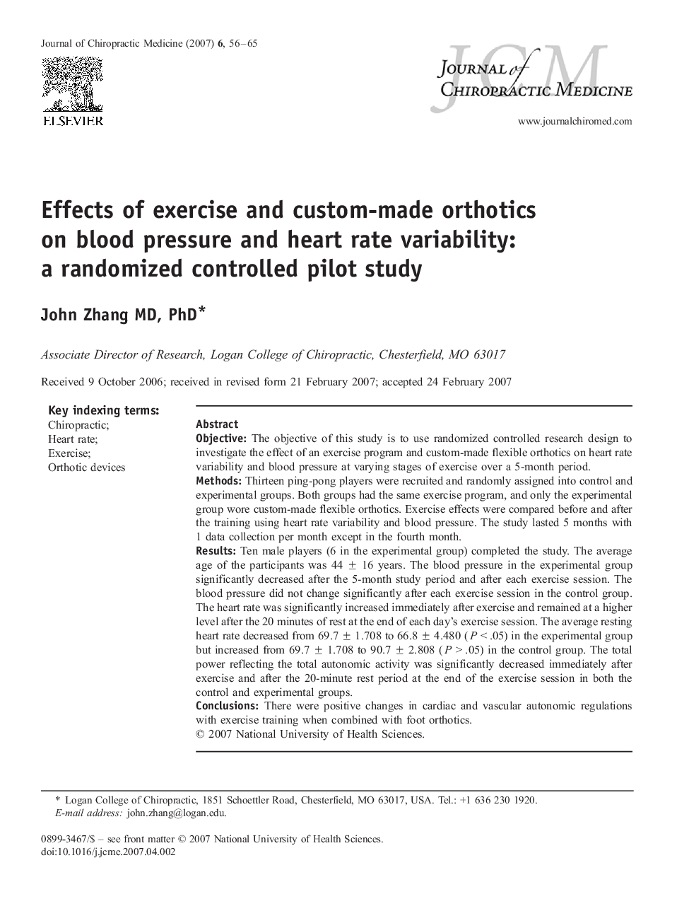 Effects of exercise and custom-made orthotics on blood pressure and heart rate variability: a randomized controlled pilot study